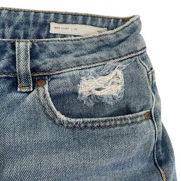 PACSUN Women's Mom Shorts Raw Hem Distressed 100% Cotton Denim Shorts Size 25 - Picture 4 of 13